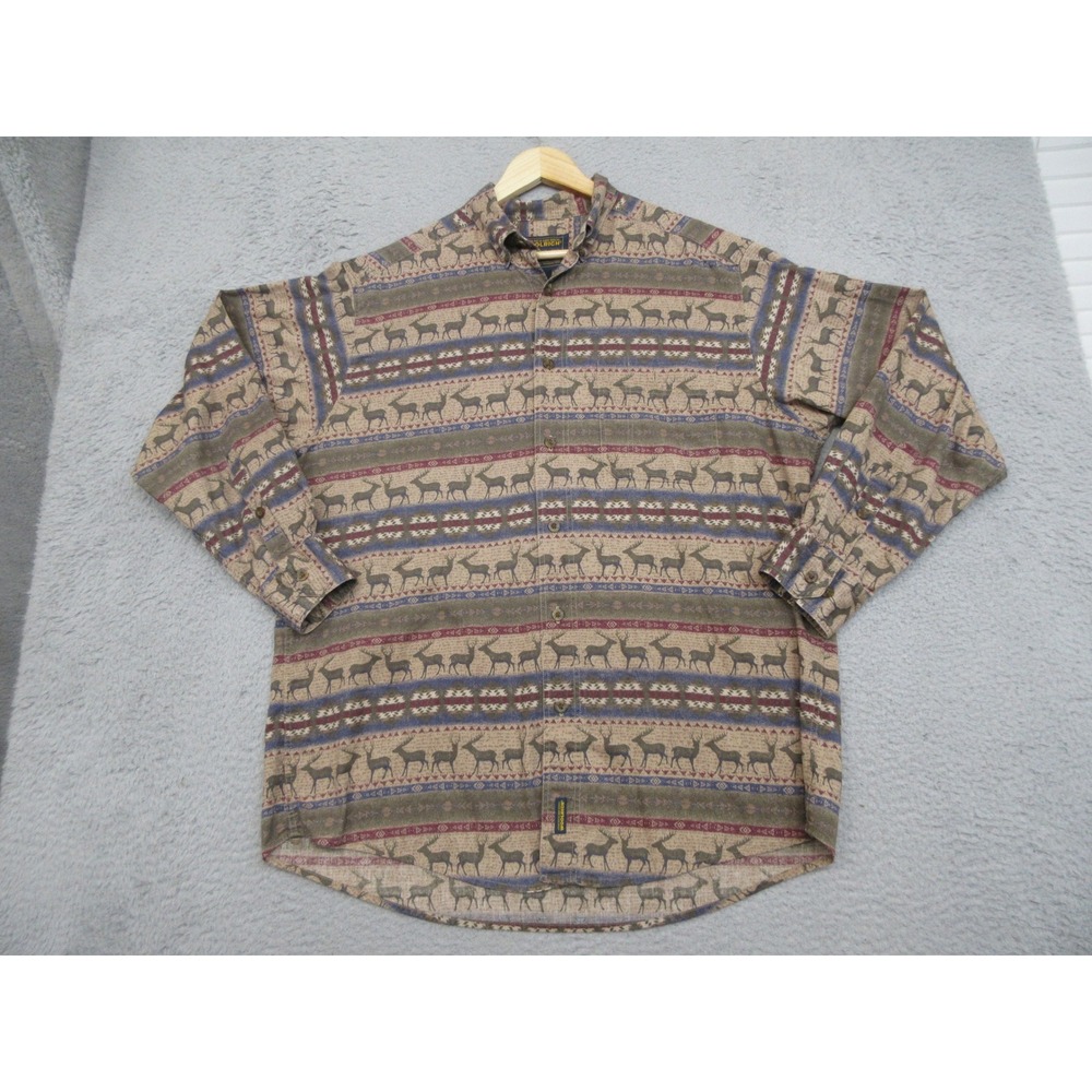 Vtg Woolrich Shirt Men L Brown Elk Aztec Flannel Western Gorpcore Outdoor Retro
